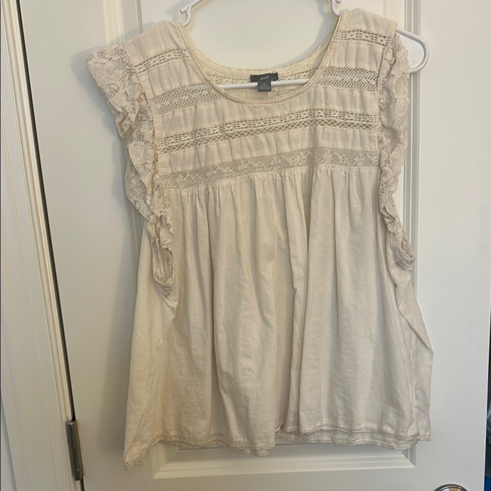 Cream Flutter Sleeve Ruffled Blouse